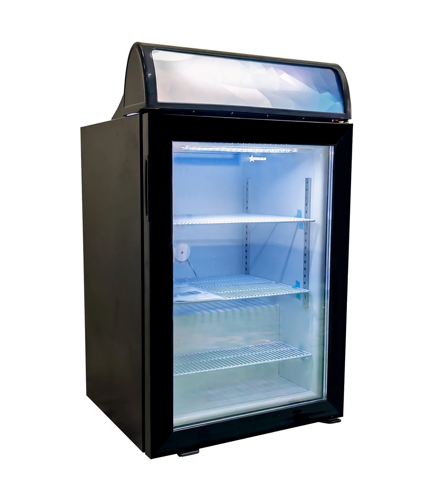 23″ One (1) Glass Door Countertop Display Freezer with Top Lightbox, 3.46 cu. ft. (98 L), Black