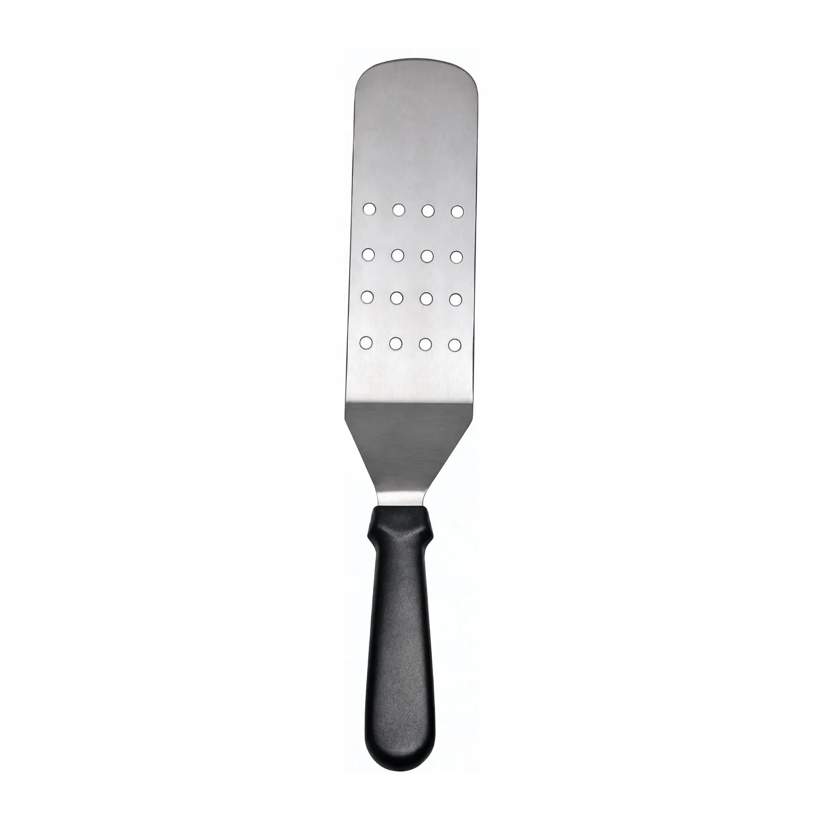 Kitchen Flexible Stainless Steel Turner with 7 1/2″ x 2 7/8″ Perforated Blade and Black Handle