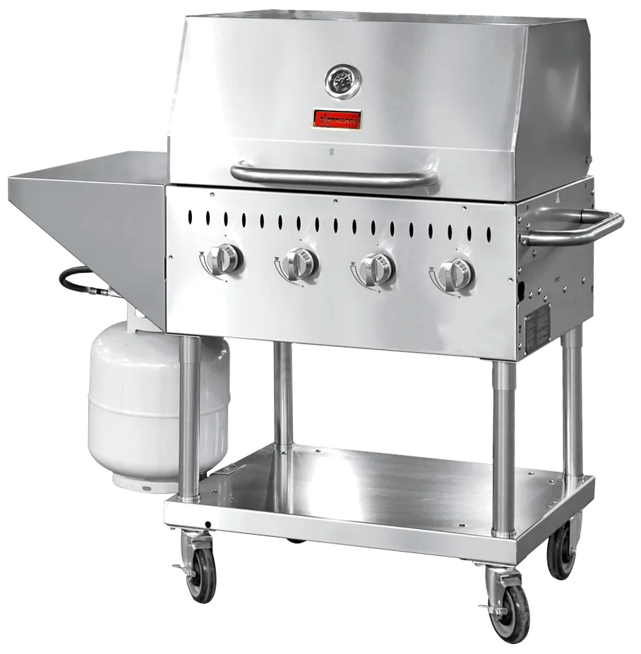 30″ Propane Outdoor BBQ Grill, 4 Burners, 64000 BTU, Top and Side Shelf, 1 Roll Dome