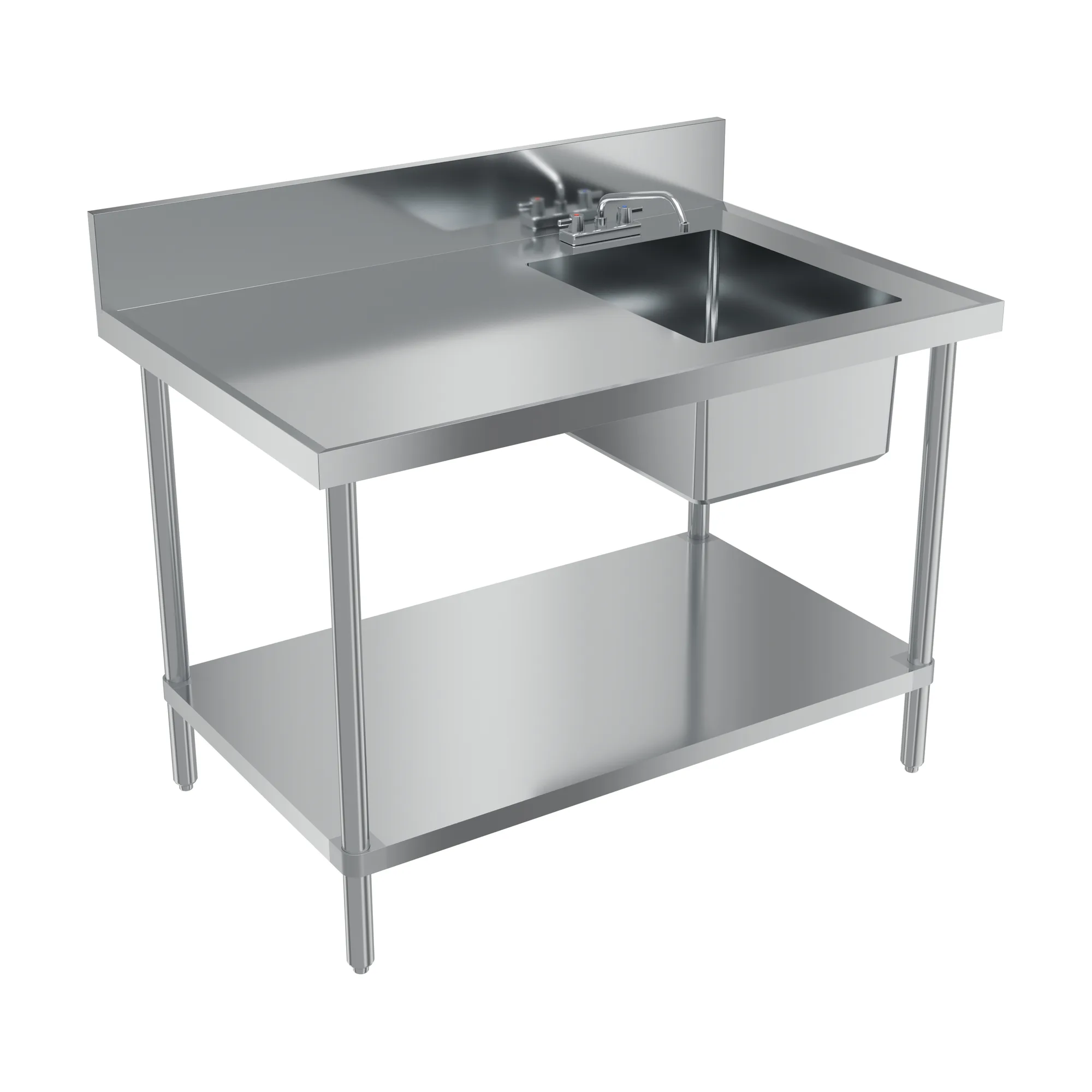 30″ x 48″ 18 Gauge 430 All Stainless Steel Table with Right Sink and 6″ Backsplash