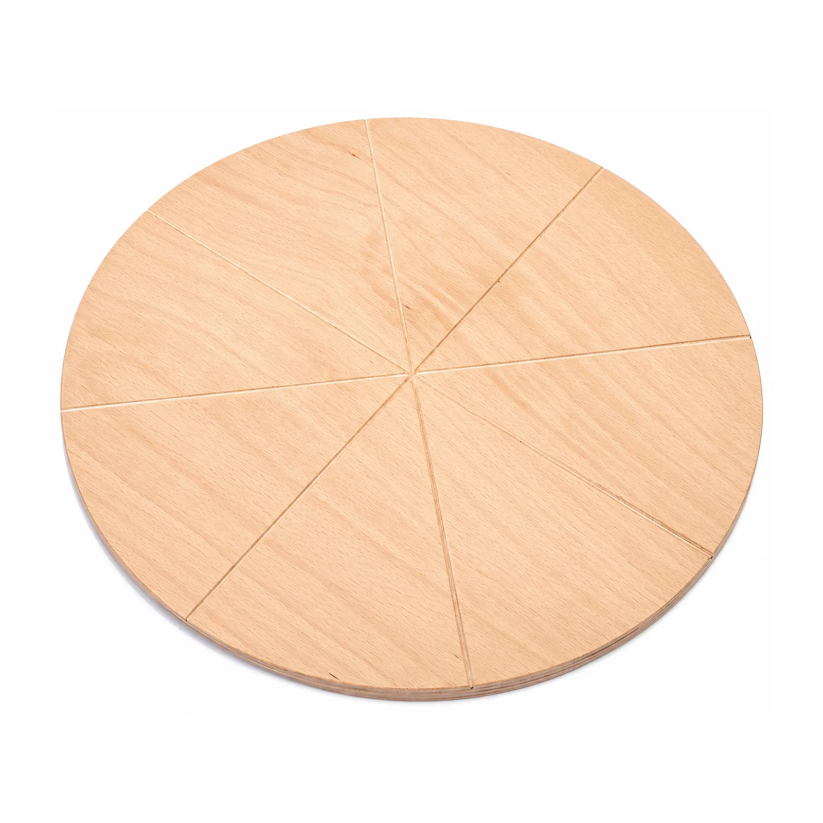 Linea Dori 20″ x 20″ Beech Wood Round Pizza Cutting Board, 8 Carved Slices, 0.5″ Thick
