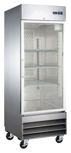 29″ Stainless Steel Glass Door Reach-In Refrigerator, 23 cu.ft. (651 Liter) Capacity – 120V, 1/5 HP