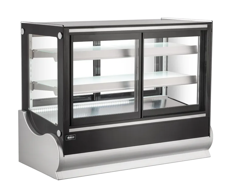 48″ Two (2) Shelf Square Refrigerated Self-service Countertop Display Case, 9 cu. ft. (255 L), Black