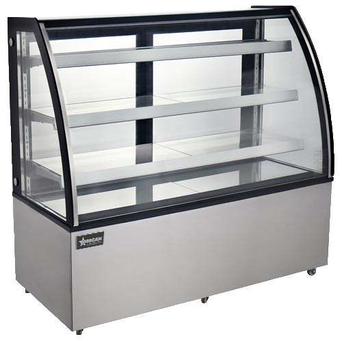 60" Three (3) Shelf Curved Glass Floor Refrigerated Showcase, 18.89 cu.ft. (535 L), Stainless Steel