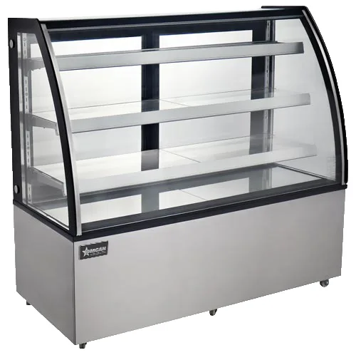 60″ Three (3) Shelf Curved Glass Floor Refrigerated Showcase, 18.89 cu. ft. (535 L), Stainless Steel