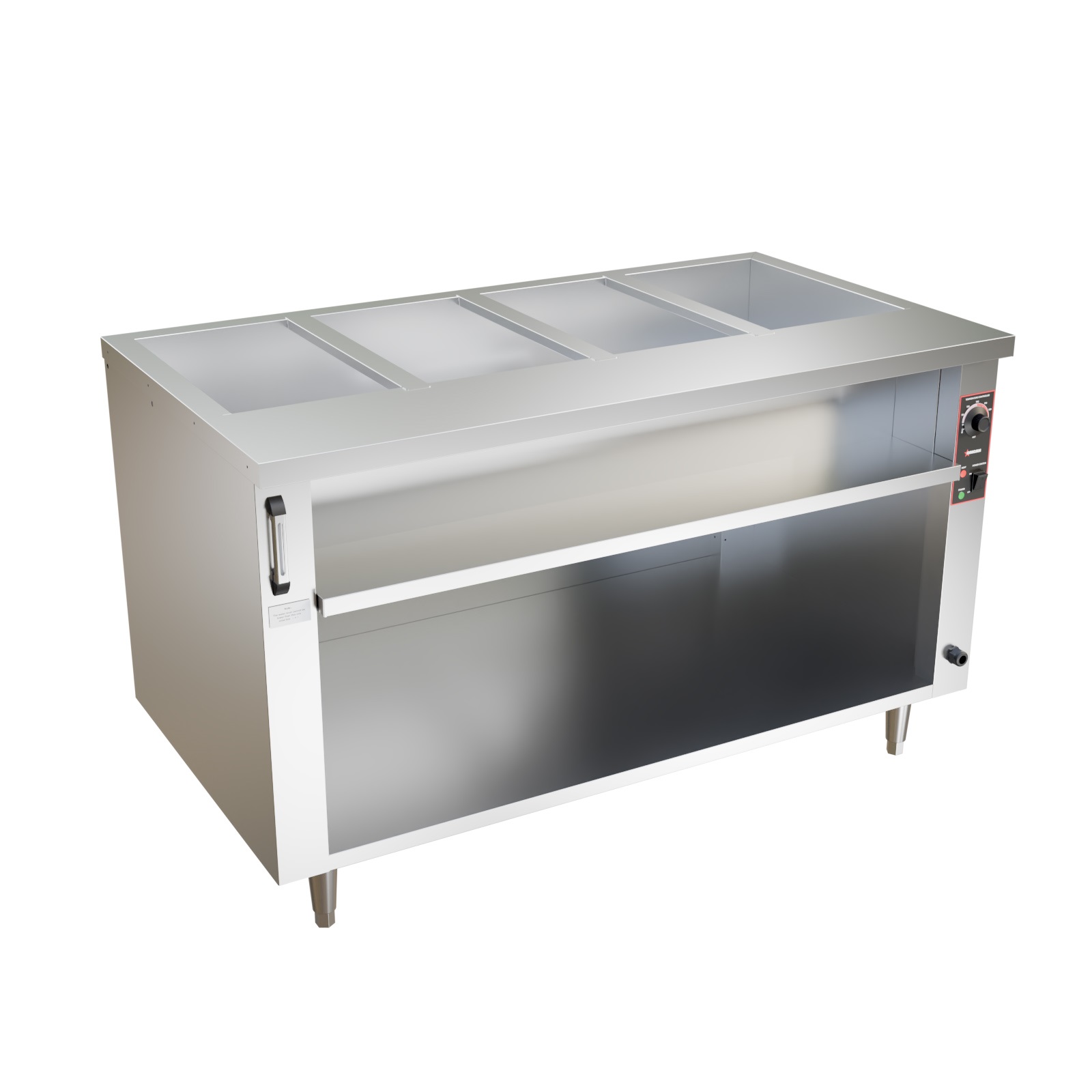 58" 4 Pan Open Well Electric Steam Table with Cutting Board and Undershelf, 4 kW 1ph, 240V