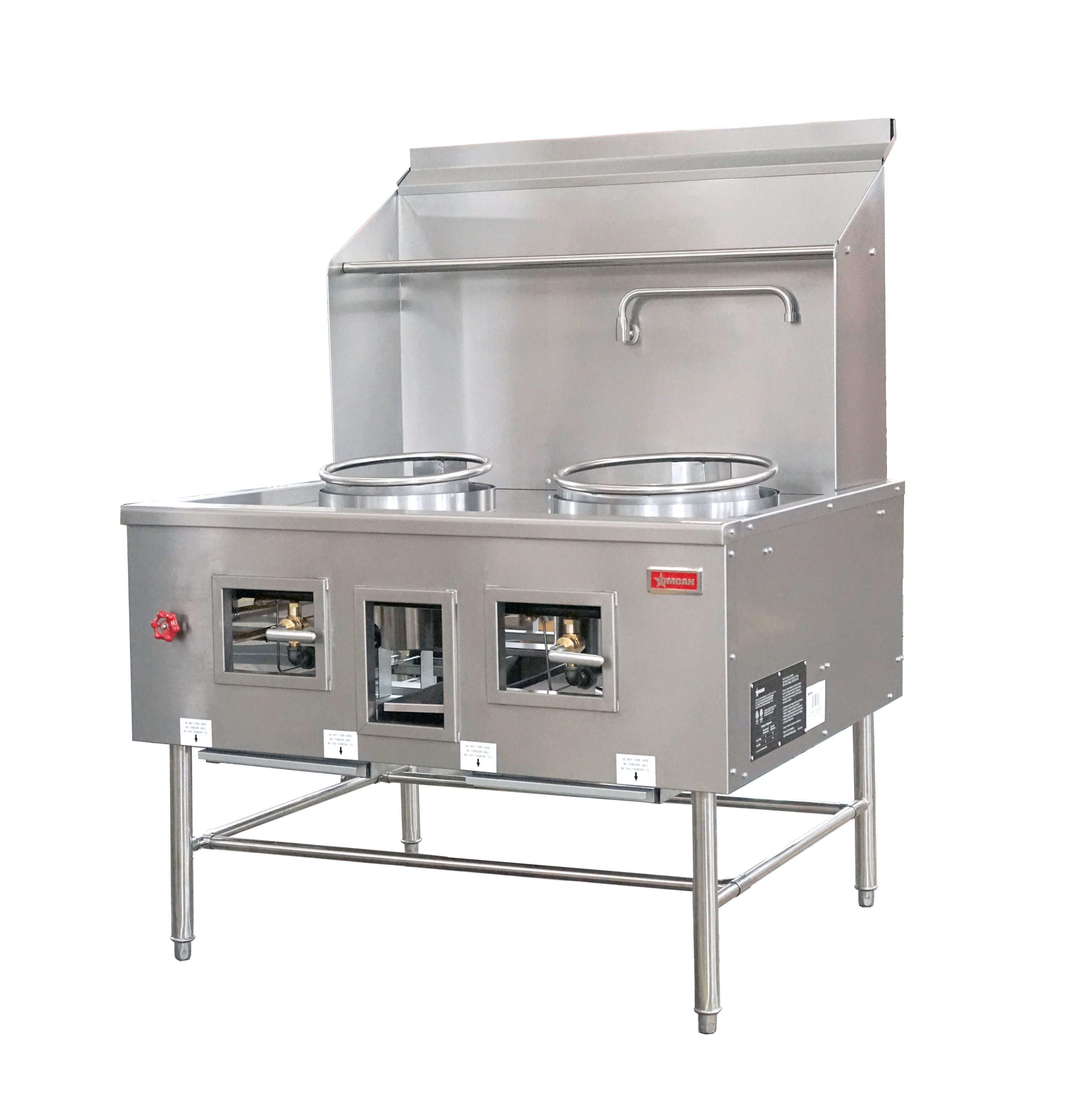 Two Chamber Wok Range with 13 + 16″ Rings, Backsplash, Faucet, 220,000 BTU – Natural Gas