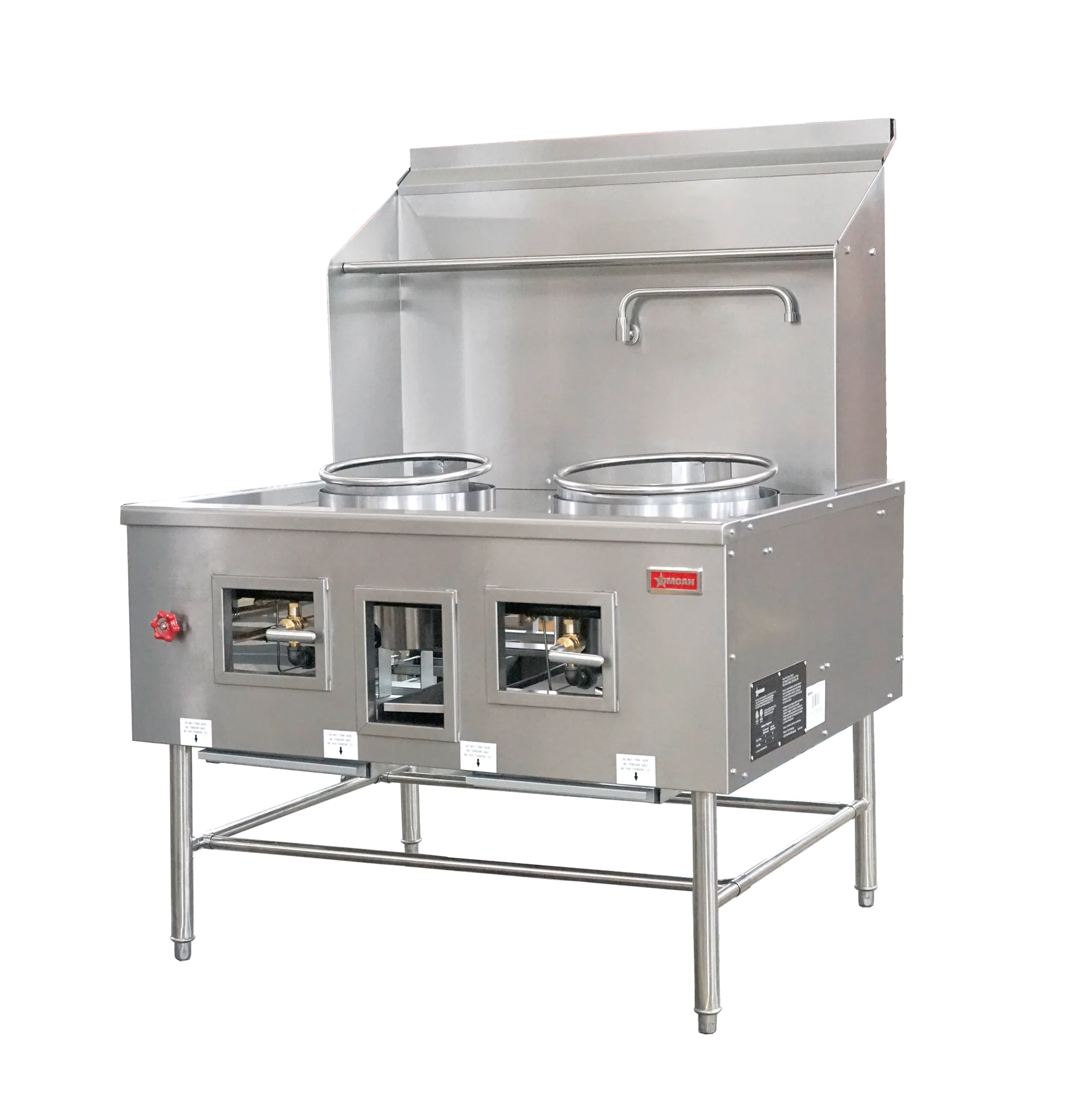 Two Chamber Wok Range with 13″ + 16″ Ring, Backsplash, Faucet, 220,000 BTU – Natural Gas