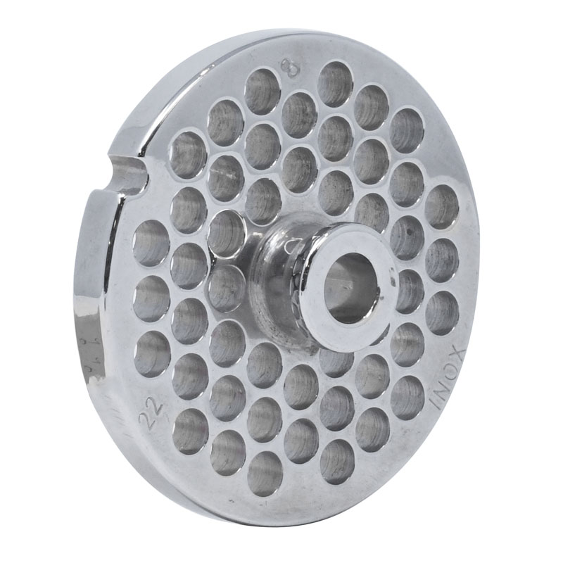 European Style #22 stainless steel plate with hub, 8mm (5/16″) – one notch/ round