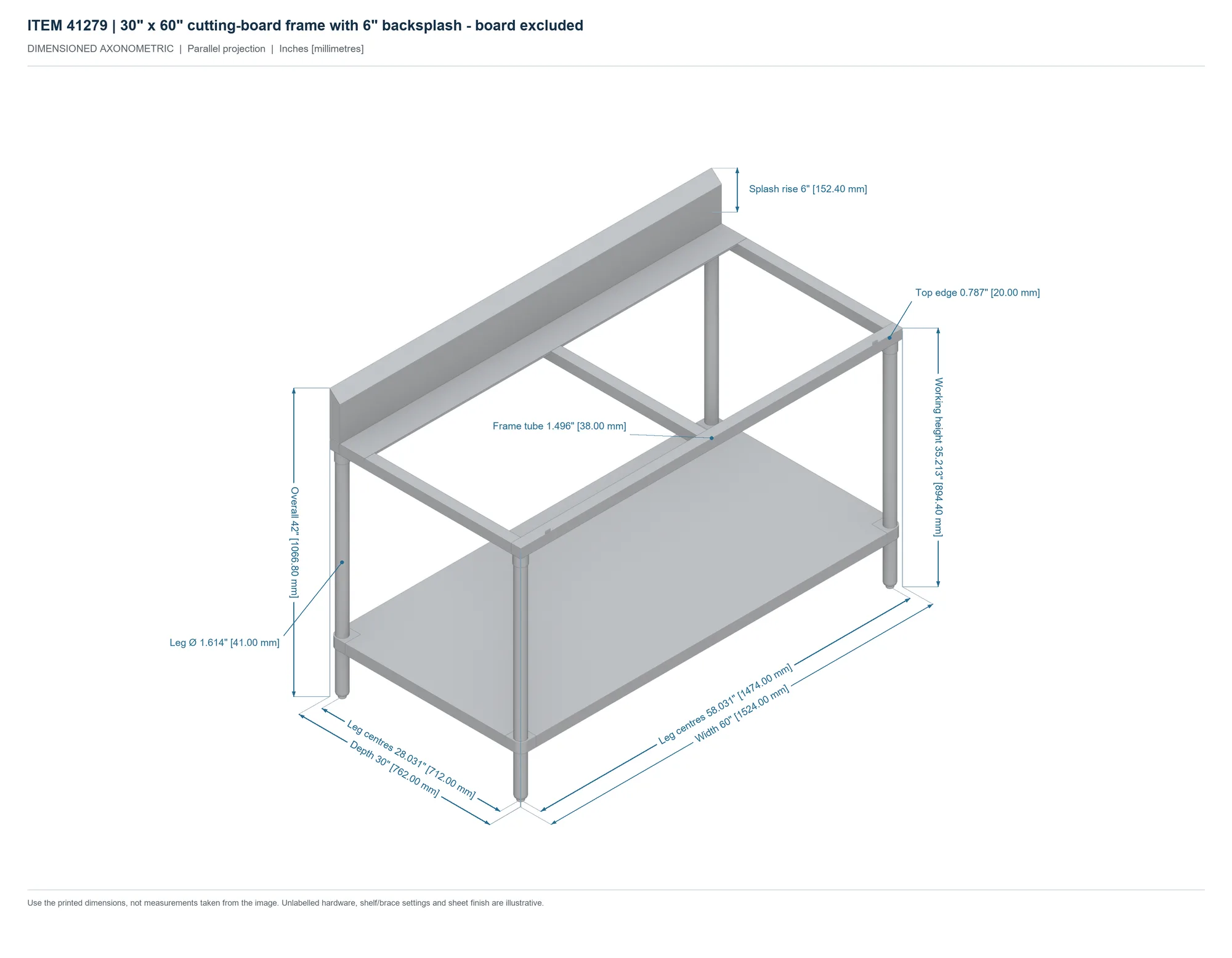 30″ x 60″ 16 Gauge 430 Solid Poly Top Table with 6″ Backsplash