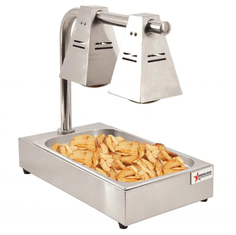 Commercial Fry Dump Holding Station Portable Electric Food Warmer 2 Infrared Bulbs Freestanding with Tray – 550 W, 110 V