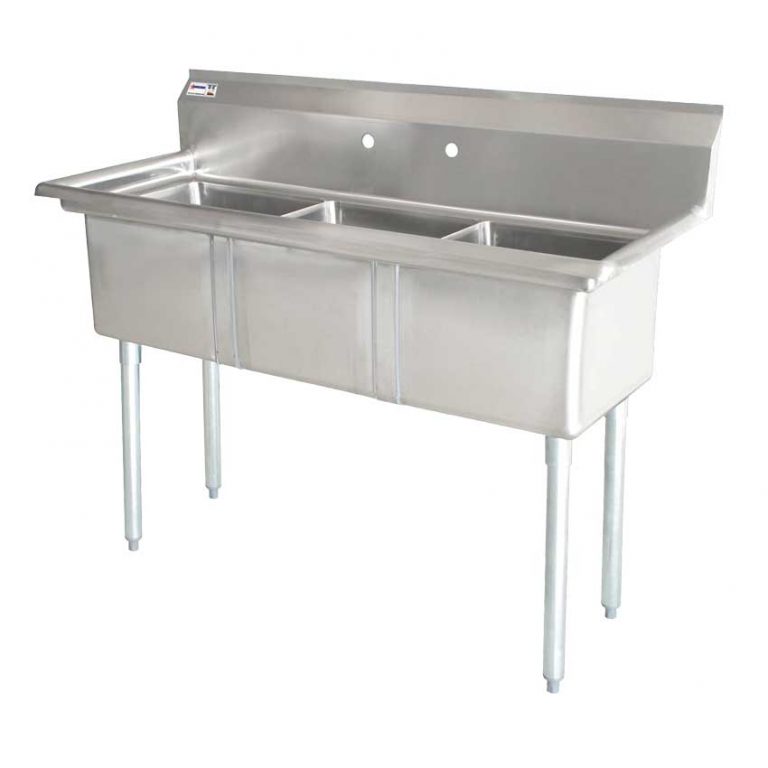 18″ x 18″ x 11″ Three Tub Sink with 1.8″ Corner Drain and No Drain ...