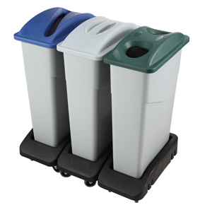 RECYCLING TRASH CONTAINER, LIDS, AND DOLLY