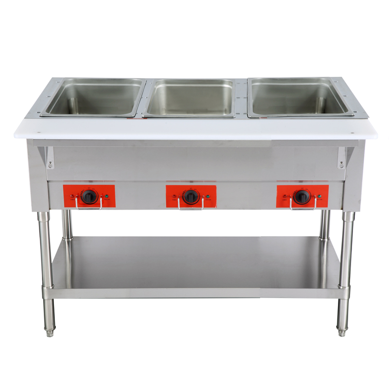 44-inch Electric Steam Table with Cutting Board and Undershelf – Omcan