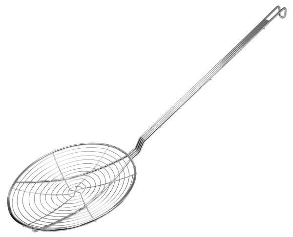 9″ Round Spiral Wire Skimmer with 17.5″ Nickle Plated Handle – Omcan