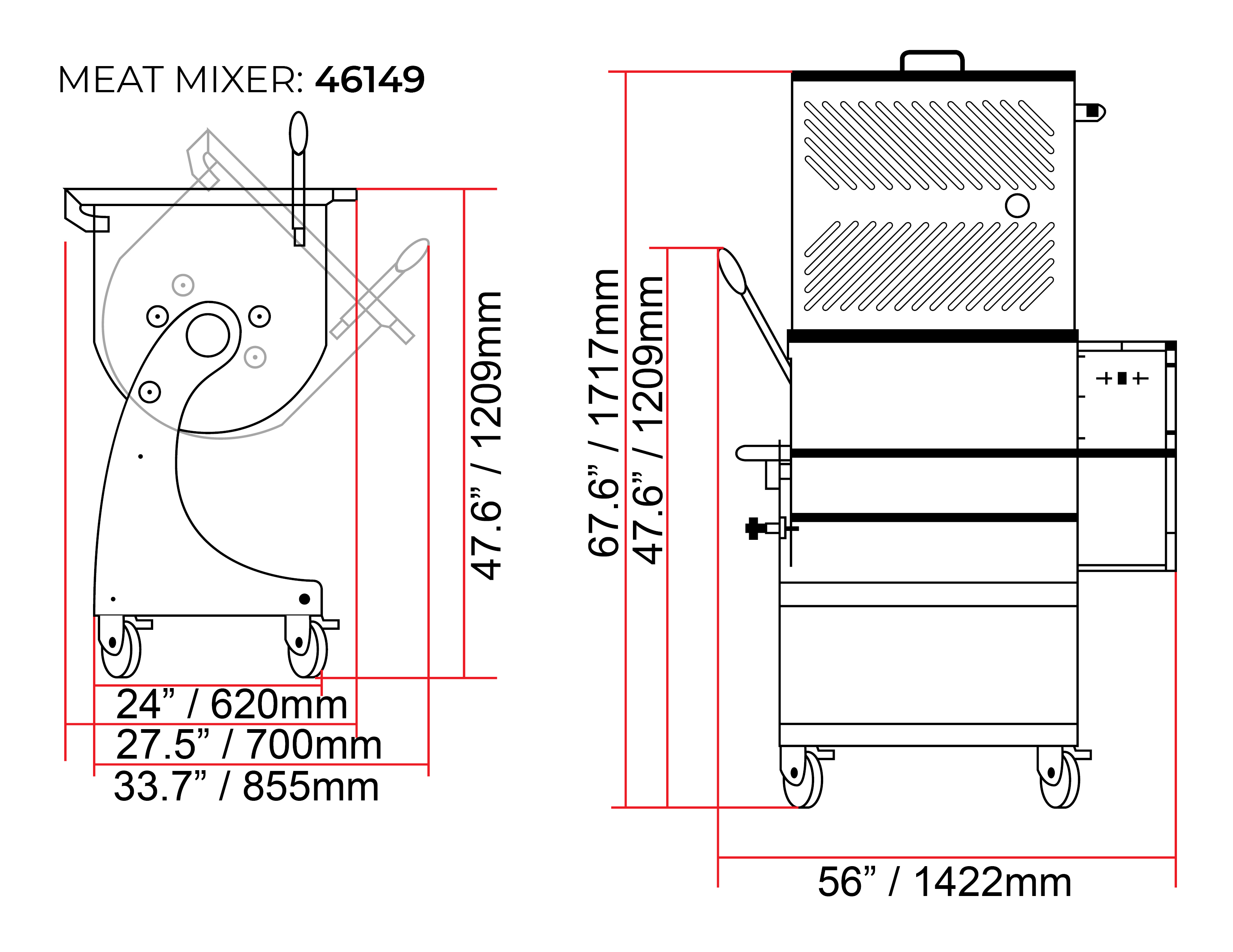 Omcan 37459 Heavy-Duty 66 lb. Electric Meat Mixer - 110V, 1 hp