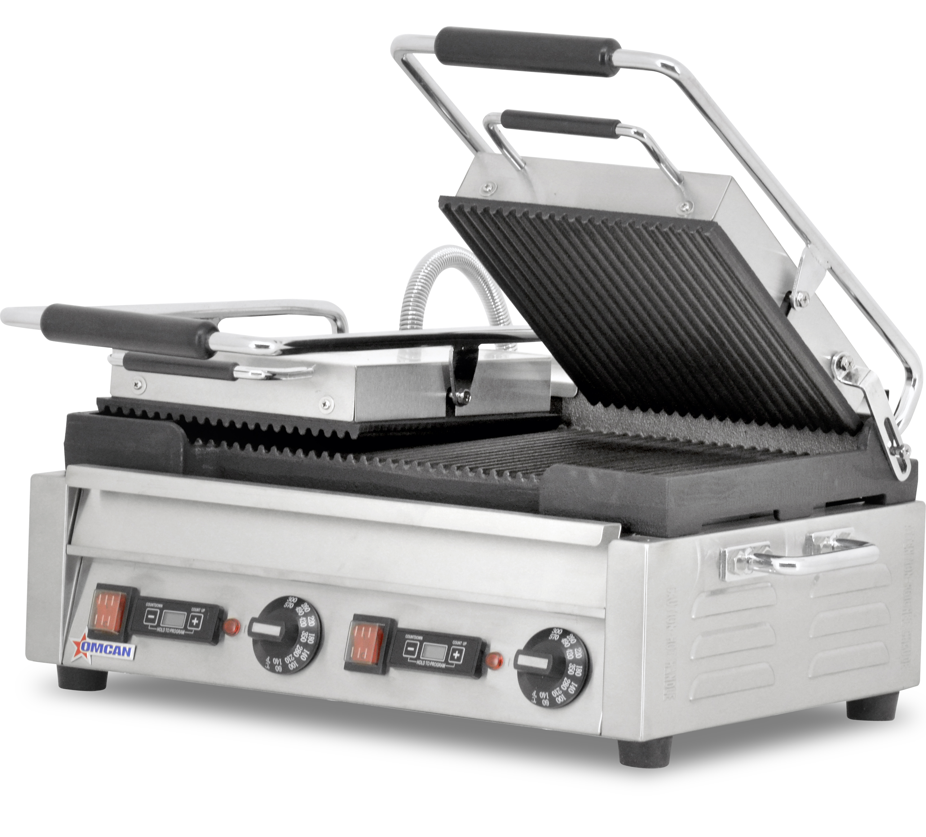 10" x 18" Double Panini Grill with Top and Bottom Grooved Grill Surface